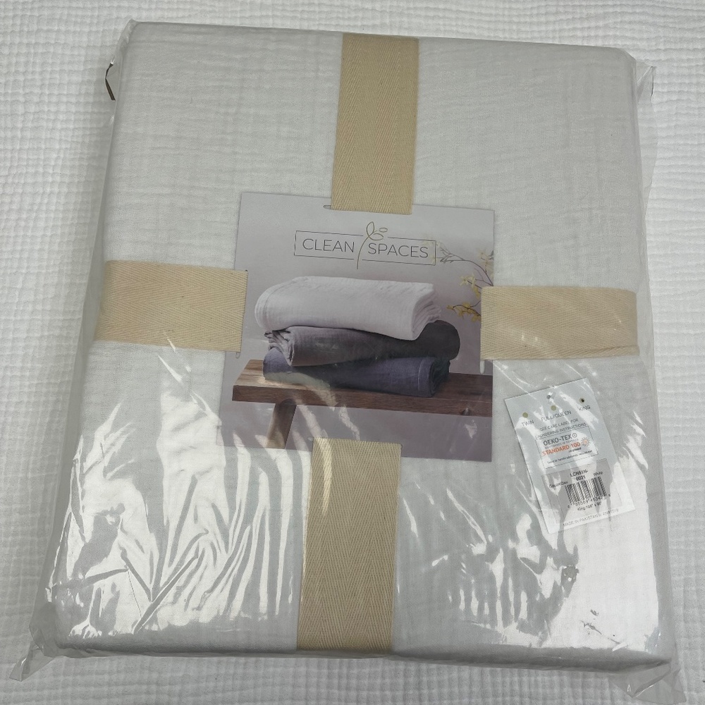 Clean Spaces WHITE Gauze 100% Cotton KING Blanket Cover Lightweight